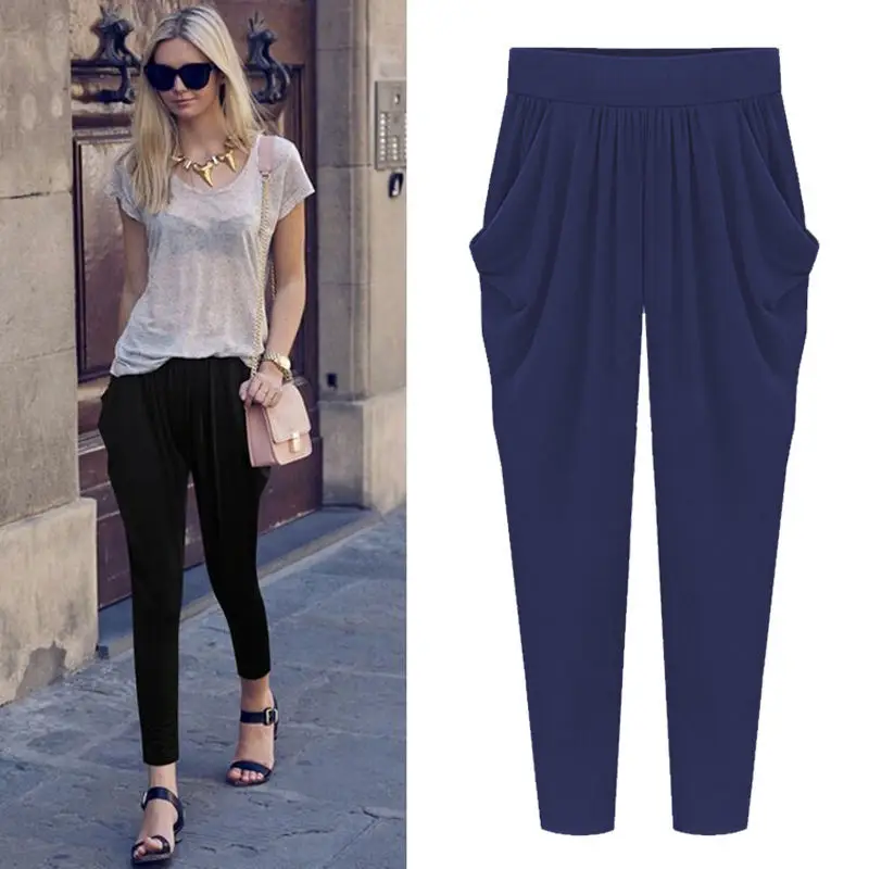 Plus Size Cropped Pants Women Black Slimming Loose - Image 6