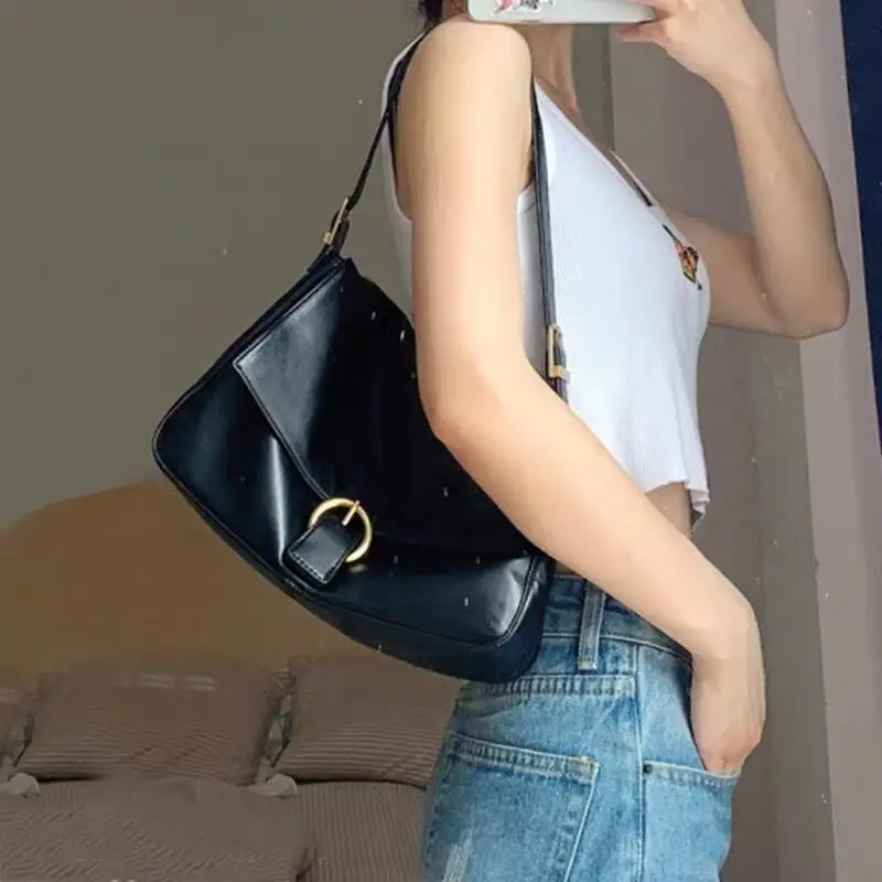 Black Vintage Tote Bag for Women 2026 Summer - Image 2