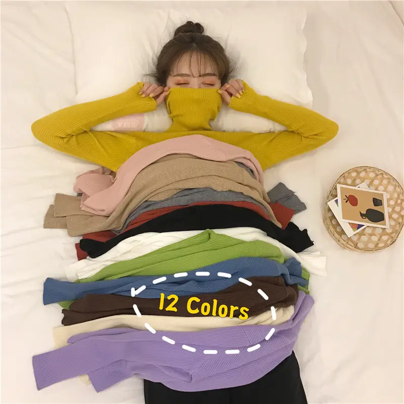 Women Pink Knit High Neck Long Sleeve Top - Image 17