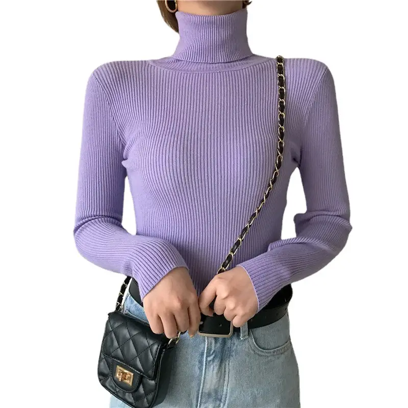 Women Pink Knit High Neck Long Sleeve Top - Image 20