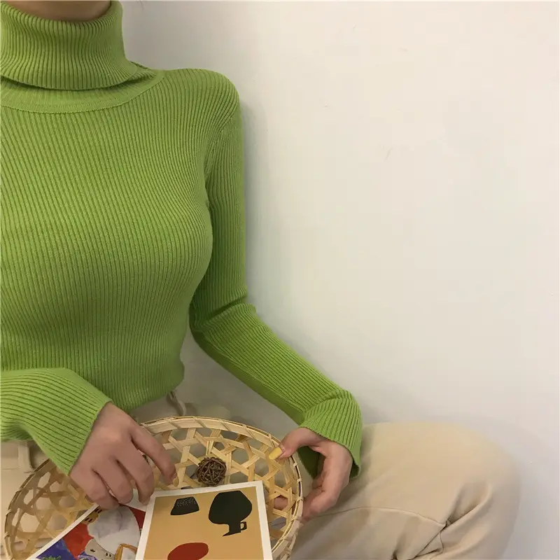 Women Pink Knit High Neck Long Sleeve Top — feature 22