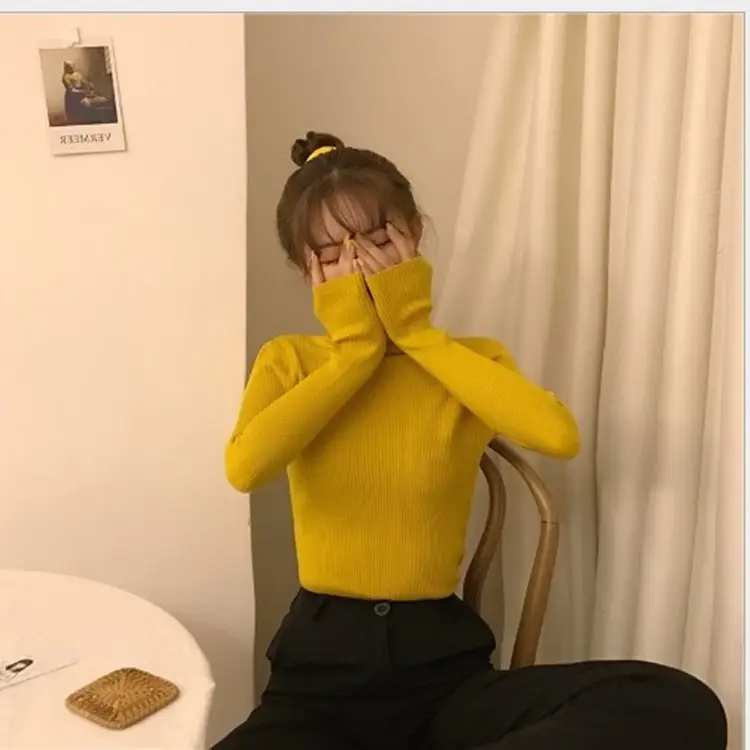 Women Pink Knit High Neck Long Sleeve Top - Image 3
