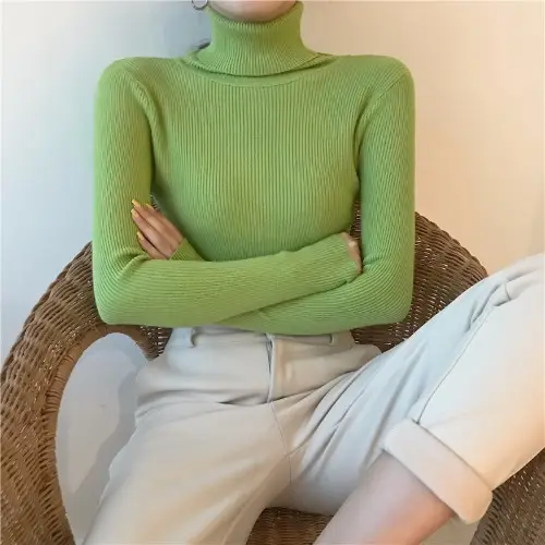 Women Pink Knit High Neck Long Sleeve Top - Image 6