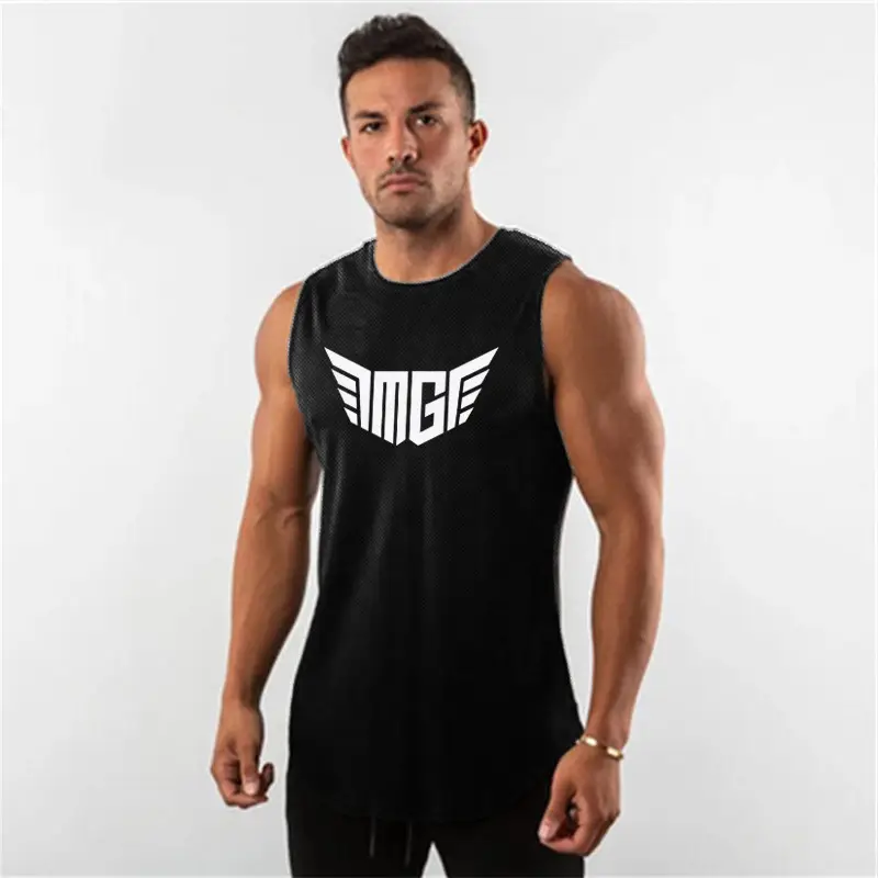 Men's Black Logo Sleeveless Fitness Vest