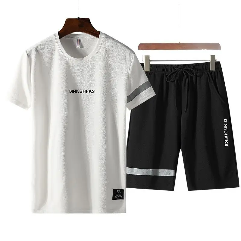 Men Black Casual Sports Suit Shorts Two Piece