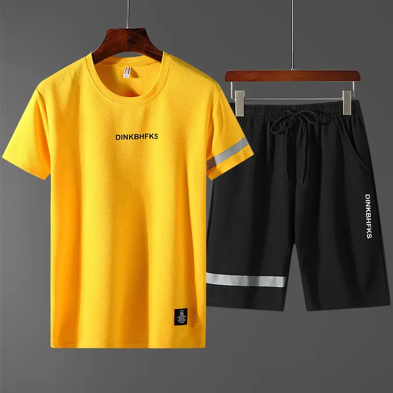 Men Black Casual Sports Suit Shorts Two Piece