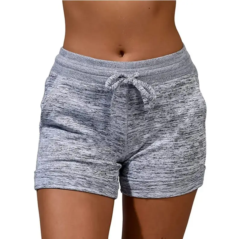 Gray Marbled High Waist Yoga Shorts with Drawstring - Image 11