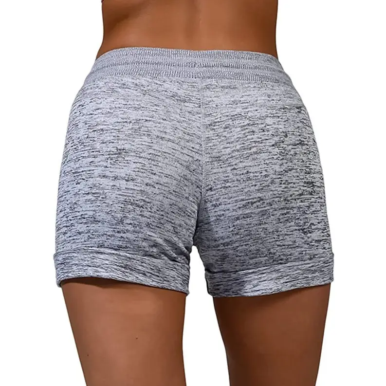 Gray Marbled High Waist Yoga Shorts with Drawstring - Image 12