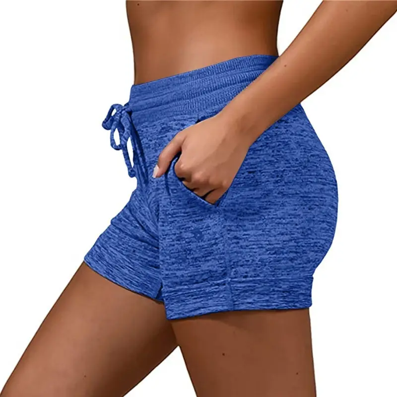 Gray Marbled High Waist Yoga Shorts with Drawstring - Image 3