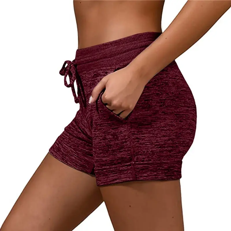 Gray Marbled High Waist Yoga Shorts with Drawstring - Image 4