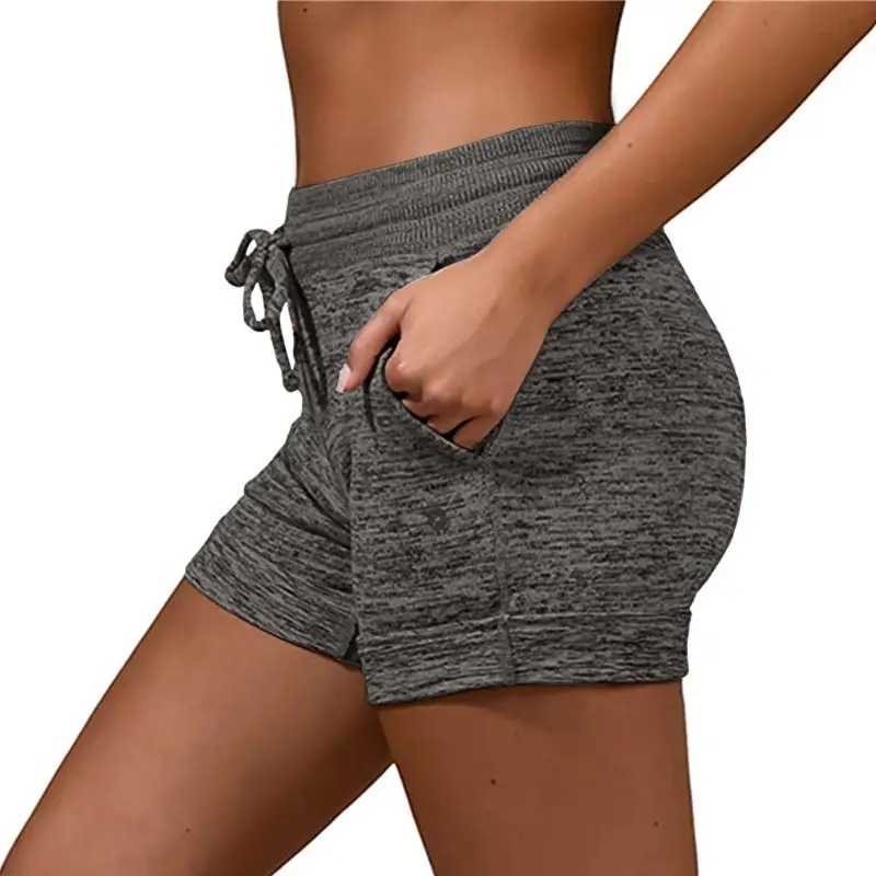 Gray Marbled High Waist Yoga Shorts with Drawstring - Image 5