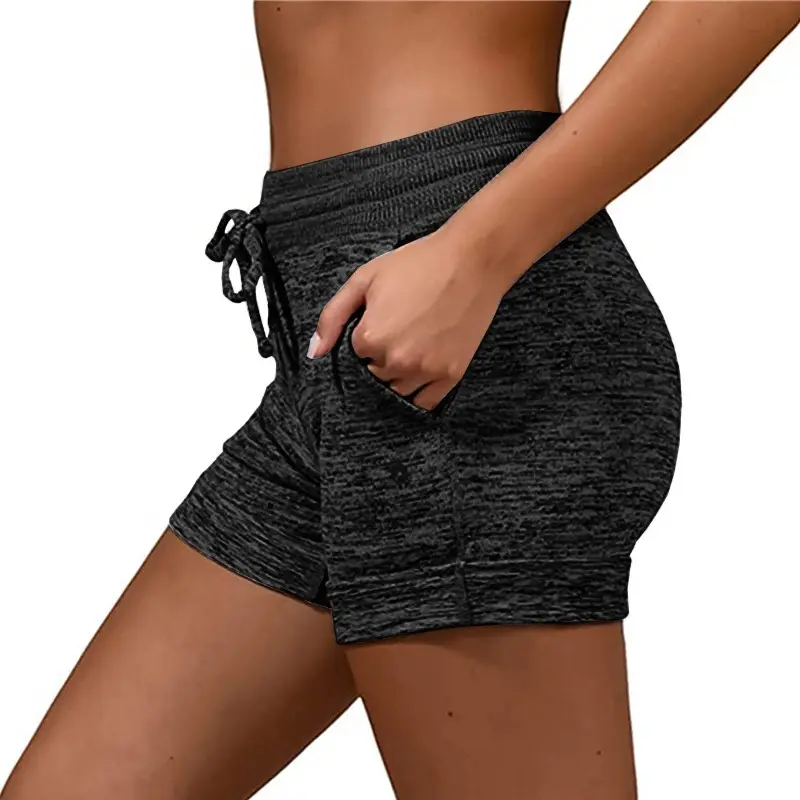 Gray Marbled High Waist Yoga Shorts with Drawstring - Image 2