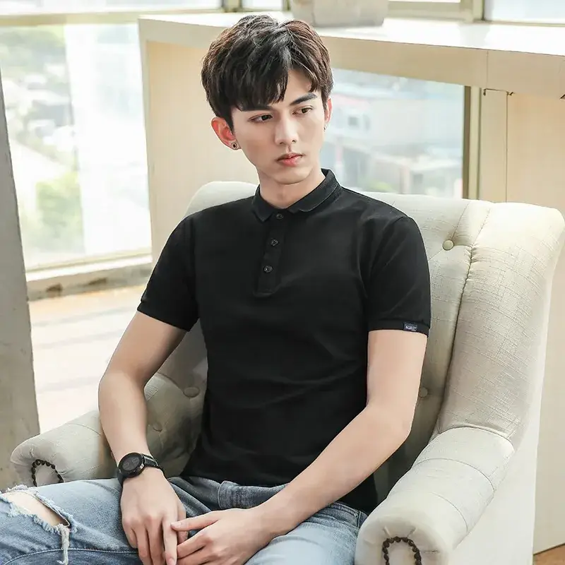 Men's Korean Style Polo T-Shirt Solid Color - Image 6
