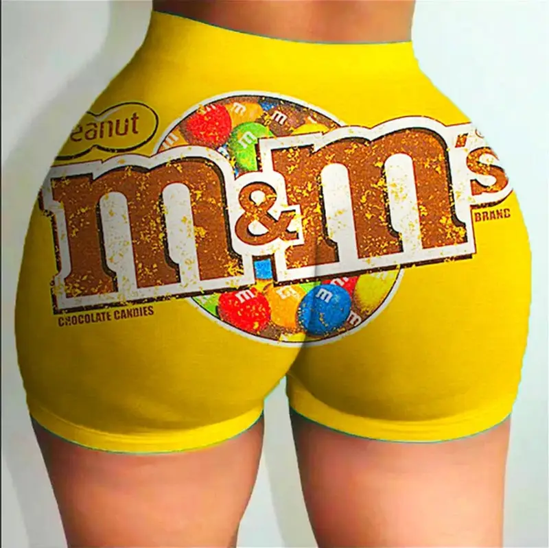 M&M's Printed Hot Green Yoga Shorts for Women - Image 2