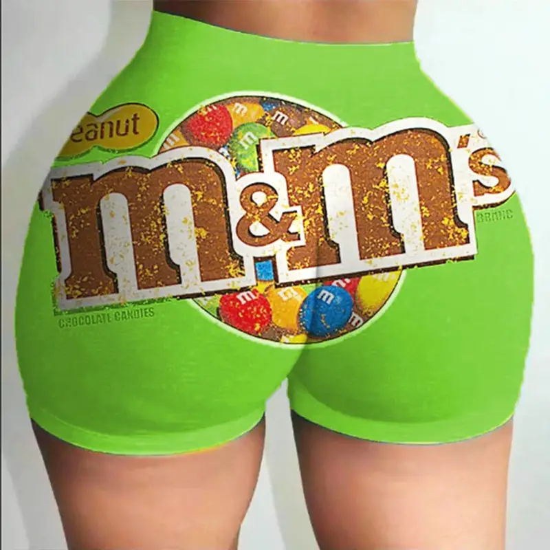 M&M's Printed Hot Green Yoga Shorts for Women - Image 3