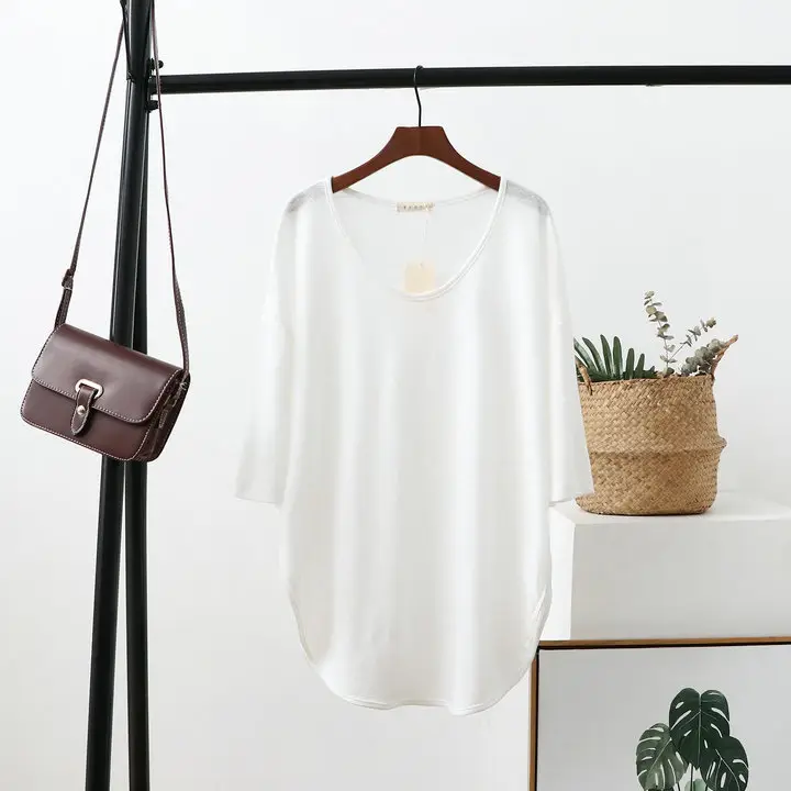 Korean Style Women's T-Shirt Red Large Cotton Linen