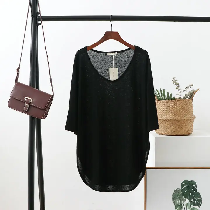 Korean Style Women's T-Shirt Red Large Cotton Linen