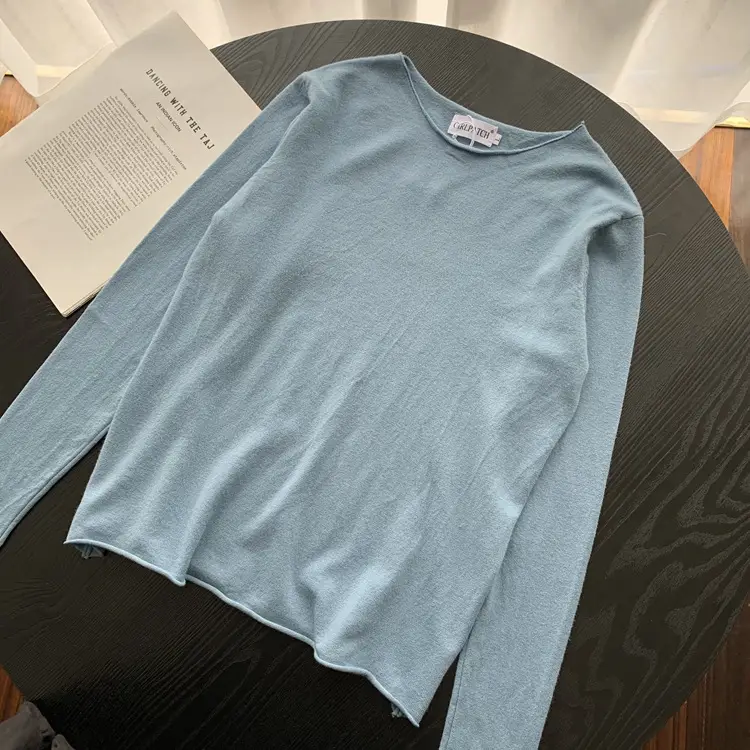 Women Long Sleeve Knit T-Shirt Solid Color Rolled Collar - Image 8