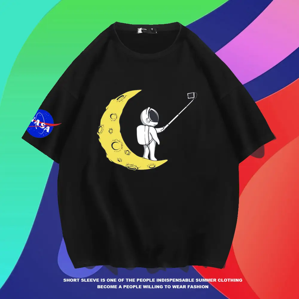 Y-NASA Moon Moon T-Shirt Red Cotton Plus Size - Image 7