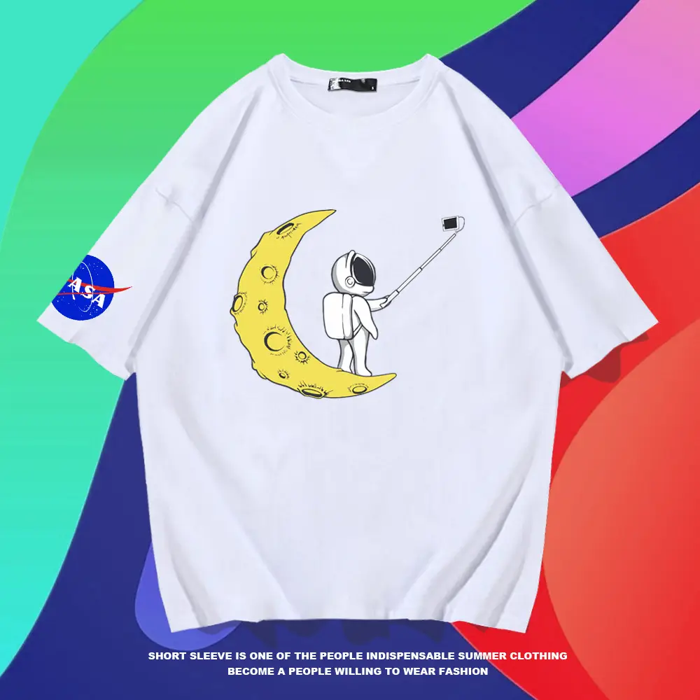 Y-NASA Moon Moon T-Shirt Red Cotton Plus Size - Image 8