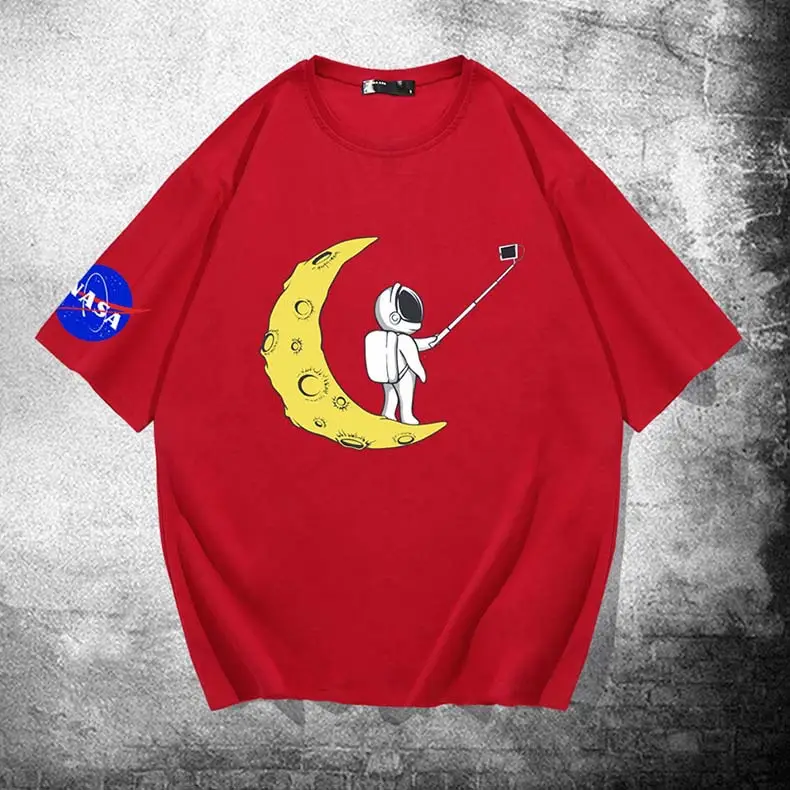 Y-NASA Moon Moon T-Shirt Red Cotton Plus Size - Image 10