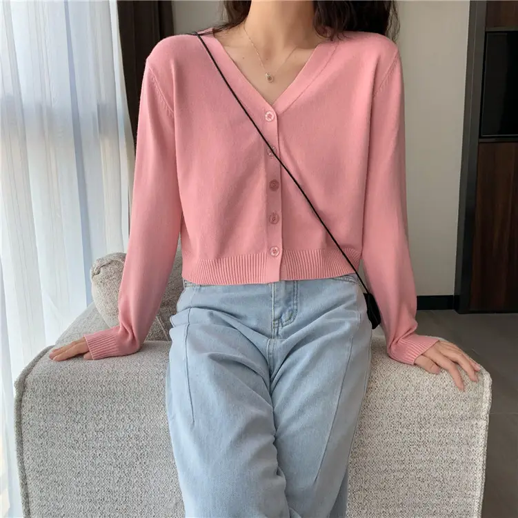 Women Korean Style Knitted V Neck Sweater Small - Image 11