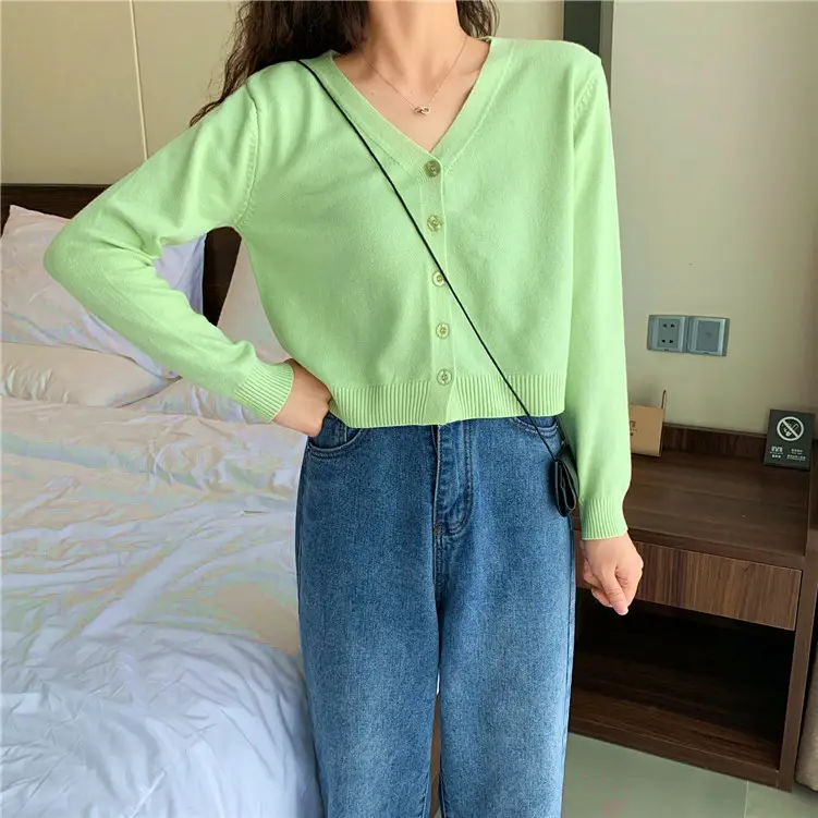 Women Korean Style Knitted V Neck Sweater Small - Image 12