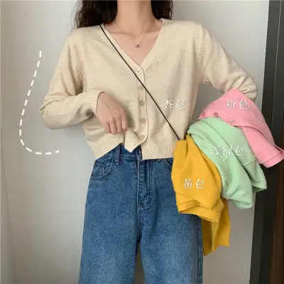 Women Korean Style Knitted V Neck Sweater Small — feature 1