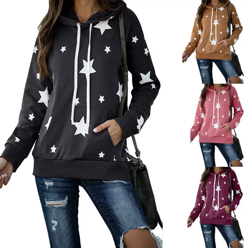Black 5-Star Hooded Sweatshirt Women - Image 4
