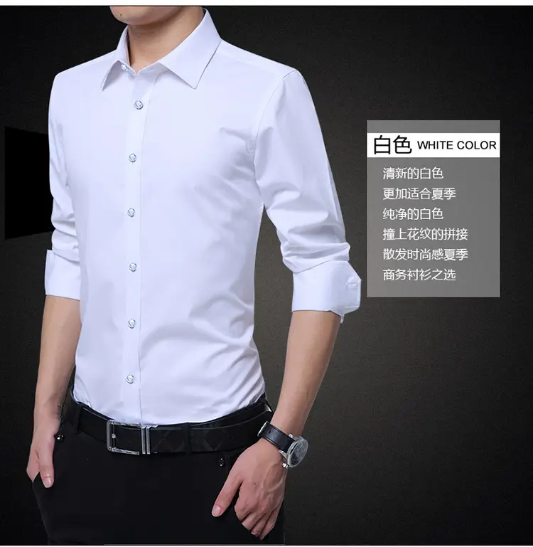 Men Slim Fit Business Shirt Navy Blue Long Sleeve — feature 10