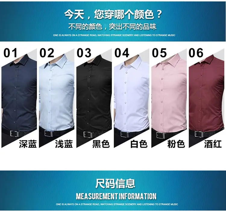 Men Slim Fit Business Shirt Navy Blue Long Sleeve — feature 6