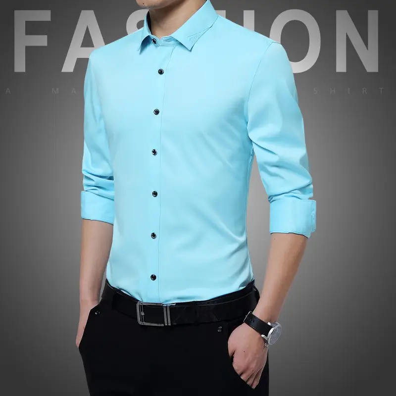 Men's Long Sleeve Black Slim Fit Shirt with Belt - Image 10