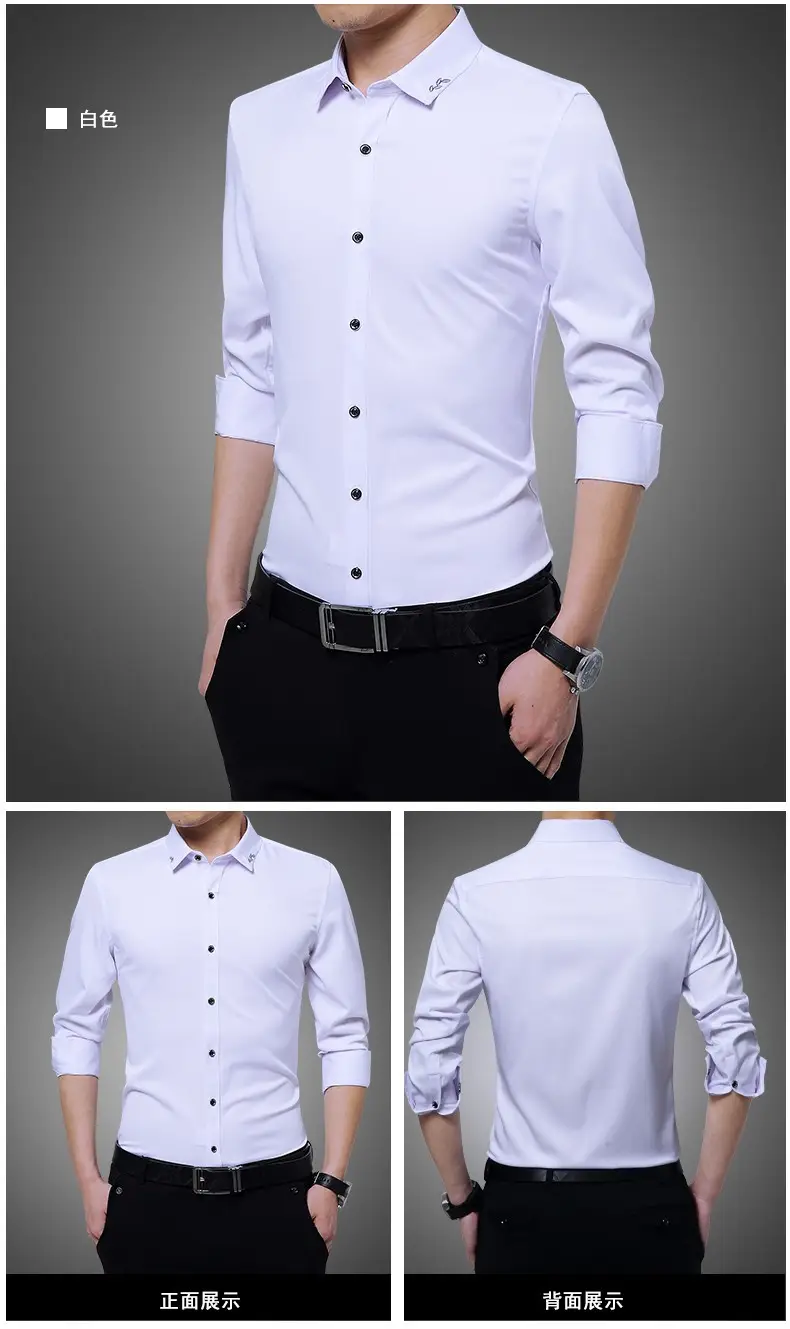 Men's Long Sleeve Black Slim Fit Shirt with Belt — feature 14