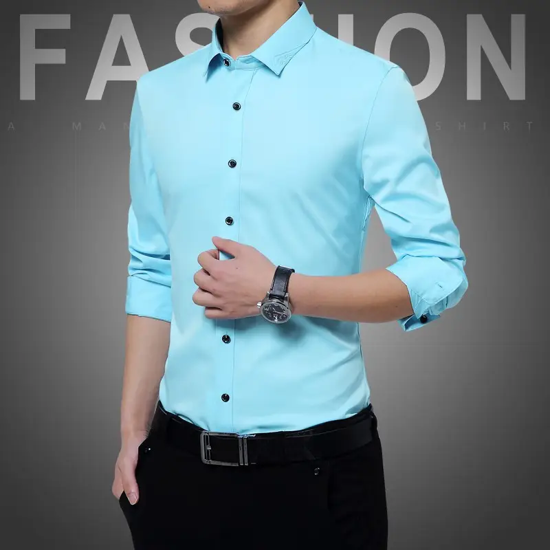 Men's Long Sleeve Black Slim Fit Shirt with Belt - Image 3