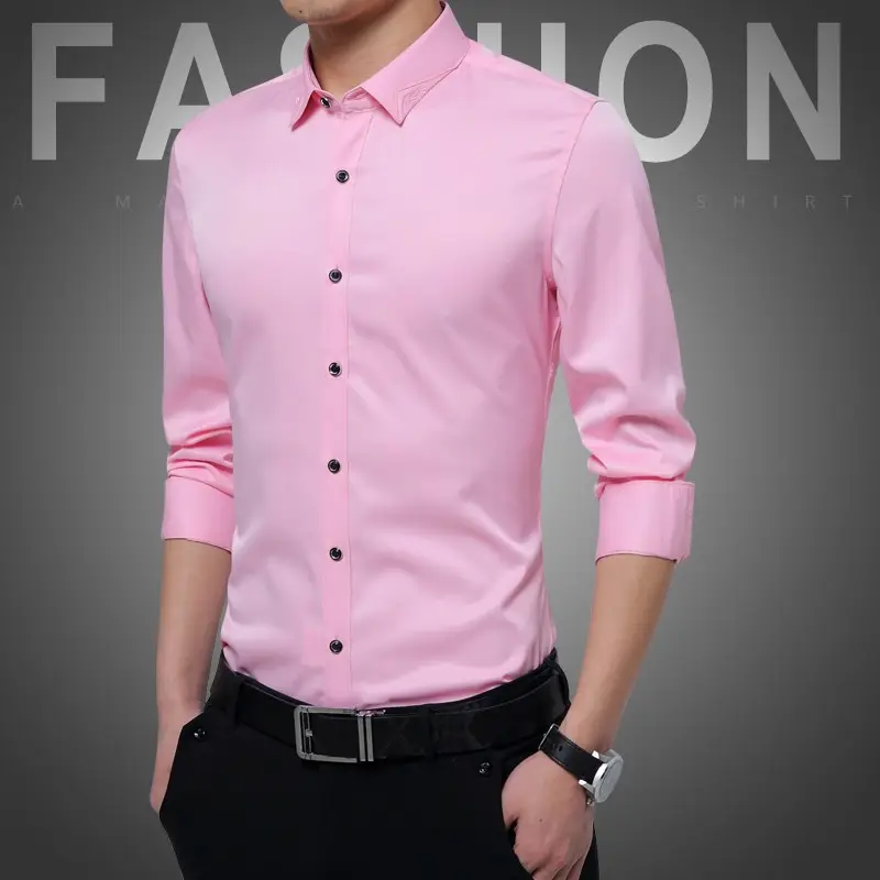 Men's Long Sleeve Black Slim Fit Shirt with Belt - Image 5
