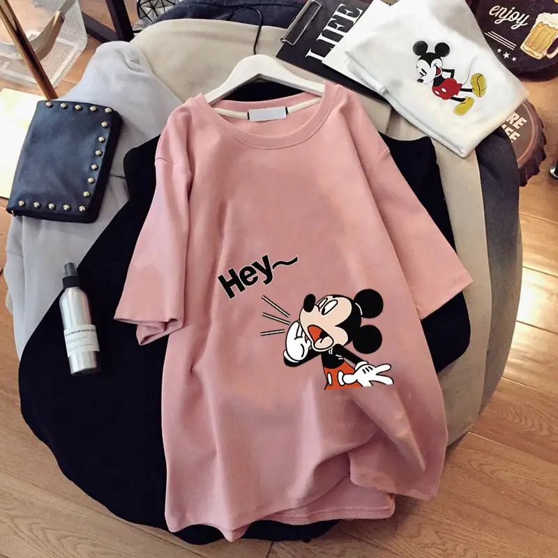Women's White Mickey Mouse Print T-Shirt Plus Size Summer - Image 3