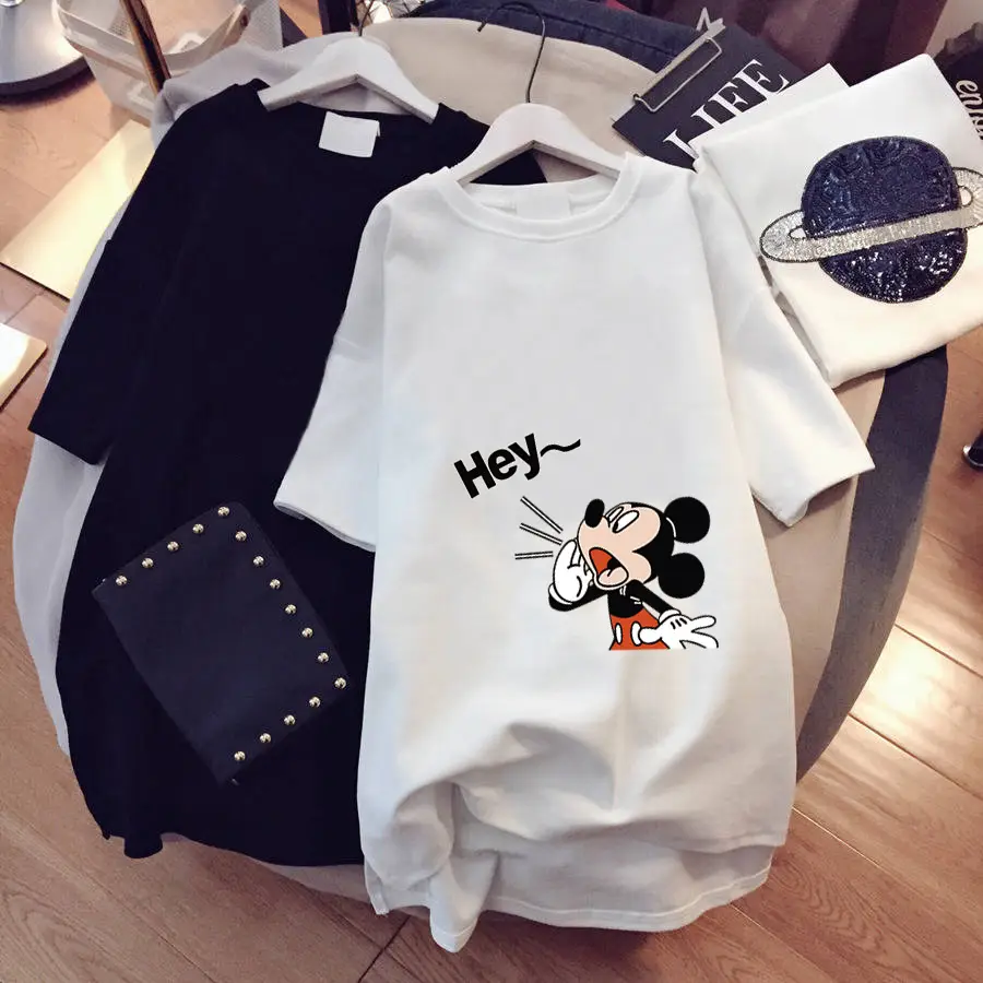 Women's White Mickey Mouse Print T-Shirt Plus Size Summer - Image 4