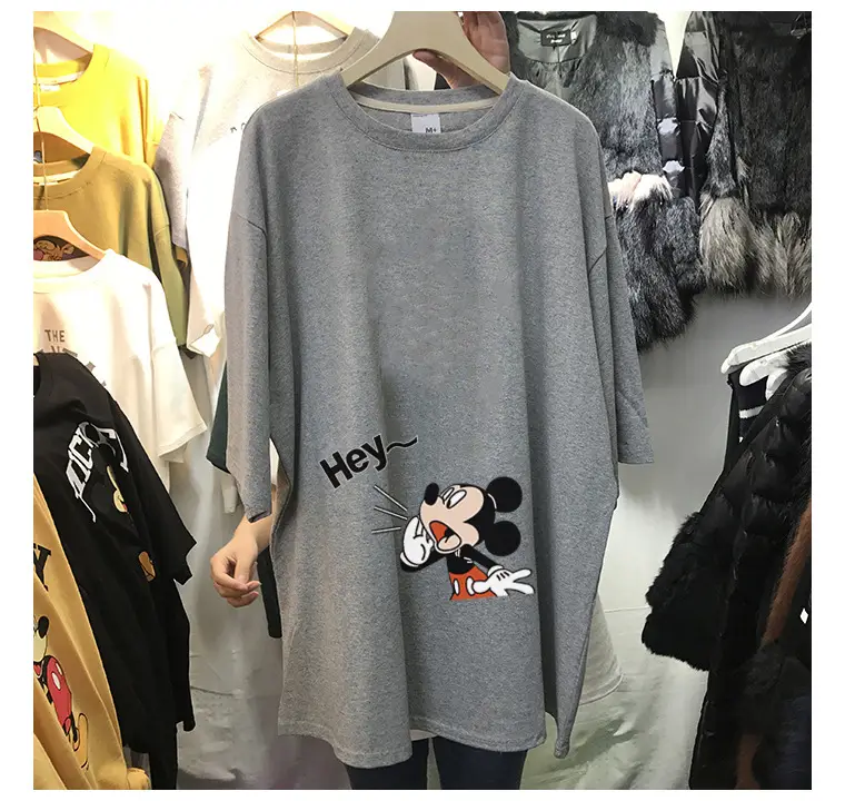 Women's White Mickey Mouse Print T-Shirt Plus Size Summer - Image 2