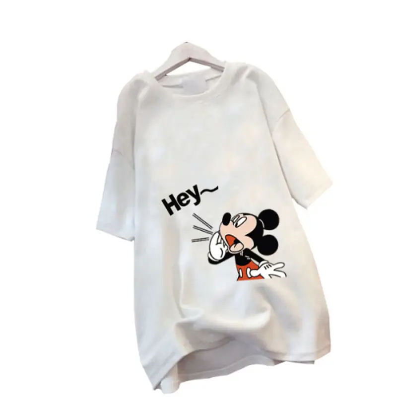 Women's White Mickey Mouse Print T-Shirt Plus Size Summer - Image 5