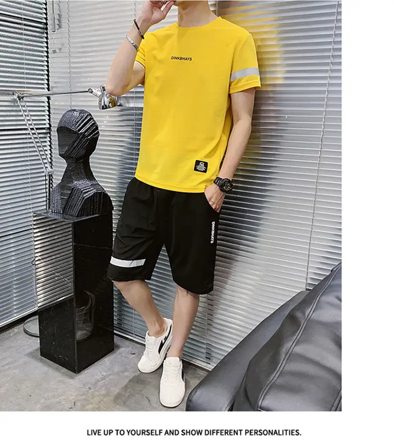 Men Black Wrinkle Sports Suit Shorts Set Quick Dry — feature 10