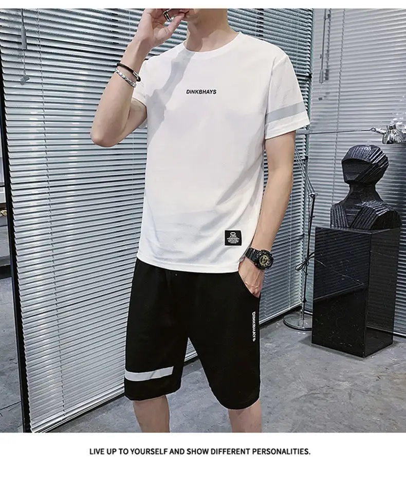 Men Black Wrinkle Sports Suit Shorts Set Quick Dry — feature 11