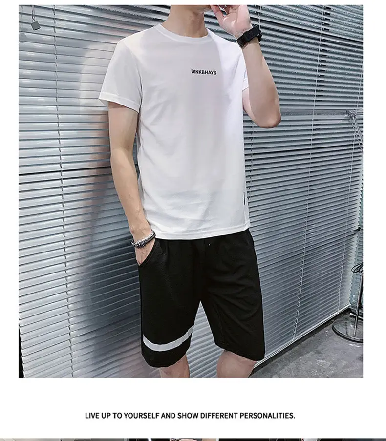 Men Black Wrinkle Sports Suit Shorts Set Quick Dry — feature 12