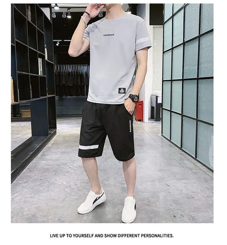 Men Black Wrinkle Sports Suit Shorts Set Quick Dry — feature 17