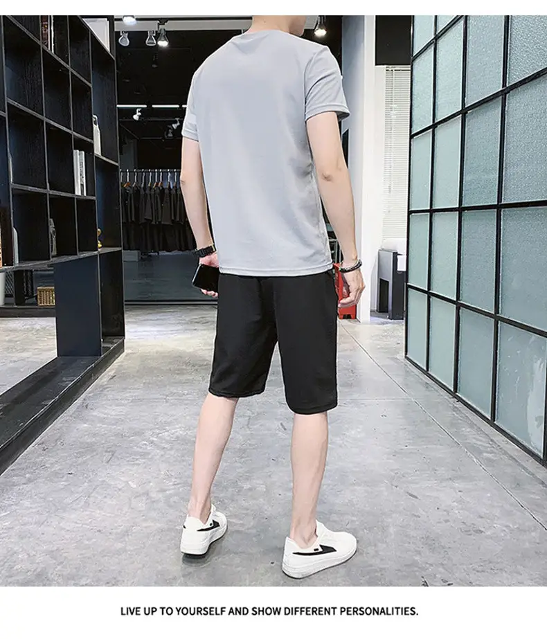 Men Black Wrinkle Sports Suit Shorts Set Quick Dry — feature 18