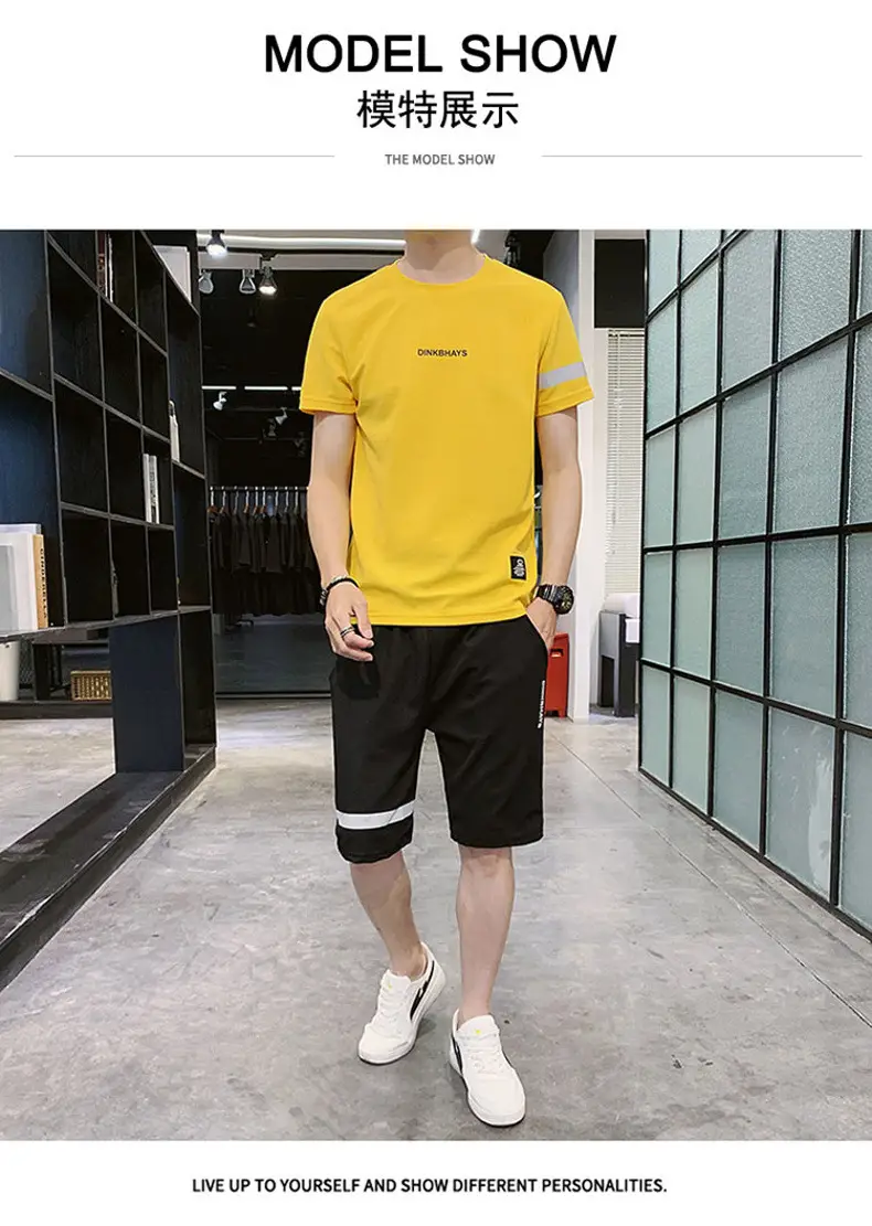 Men Black Wrinkle Sports Suit Shorts Set Quick Dry — feature 8