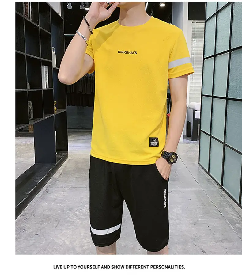 Men Black Wrinkle Sports Suit Shorts Set Quick Dry — feature 9