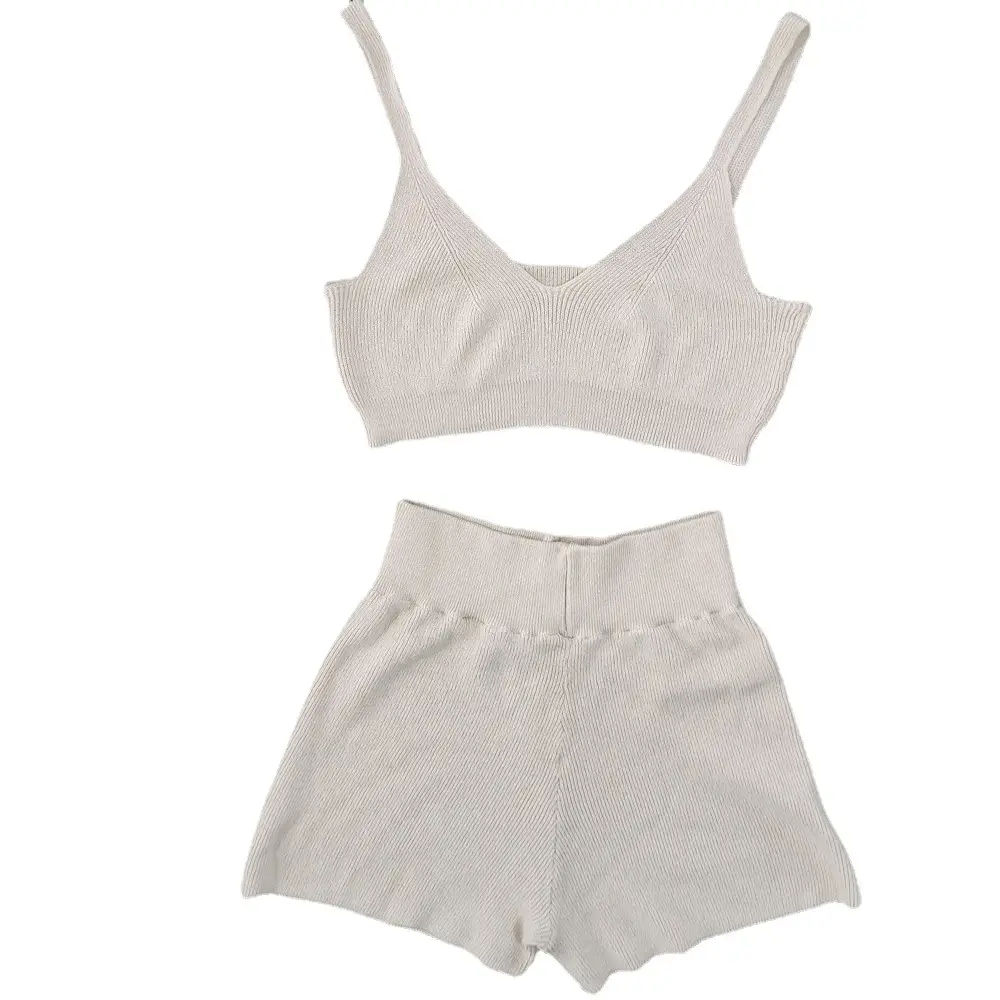 Women High Elastic Knit Shorts Summer Solid Beige - Image 6