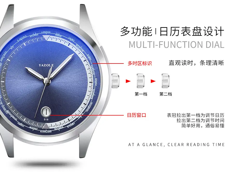 Yazole Men's Luminous Blue Quartz Watch — feature 7