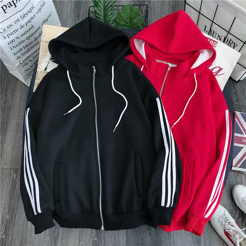 Women Red Fleece Hoodie Winter Warm All Match