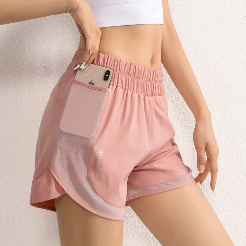 Women's Pink Anti-Exposure Mesh Shorts with Double Pocket